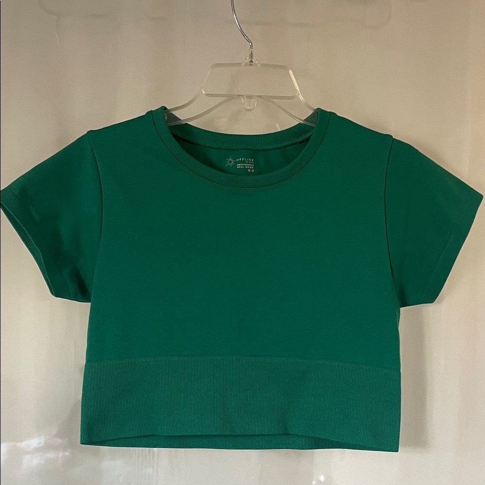 Aerie Offline Green Cropped Athletic T Shirt Size M